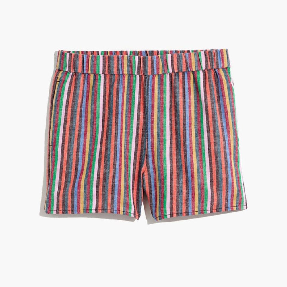 Madewell Linen Blend Rainbow Stripe Pull On shorts